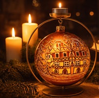 eksklusiv lyserød julekugle med hus motiv